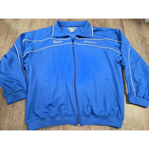 Diadora Royal Blue White Vintage 1990s Soccer Polyester Full Zip Jacket Men's XL